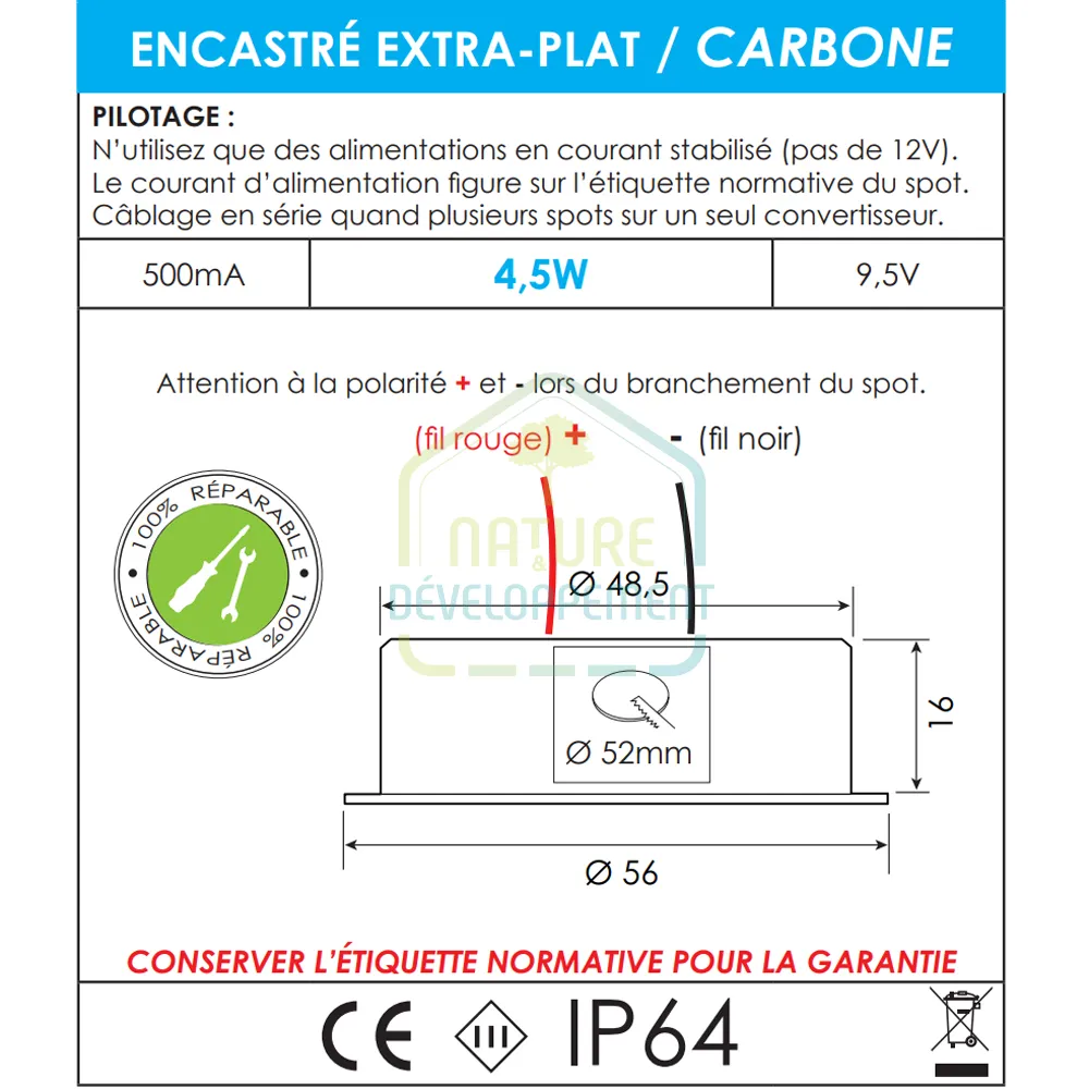 LED encastrable extra-plat 4,5W pour véranda gamme CARBONE – Image 7