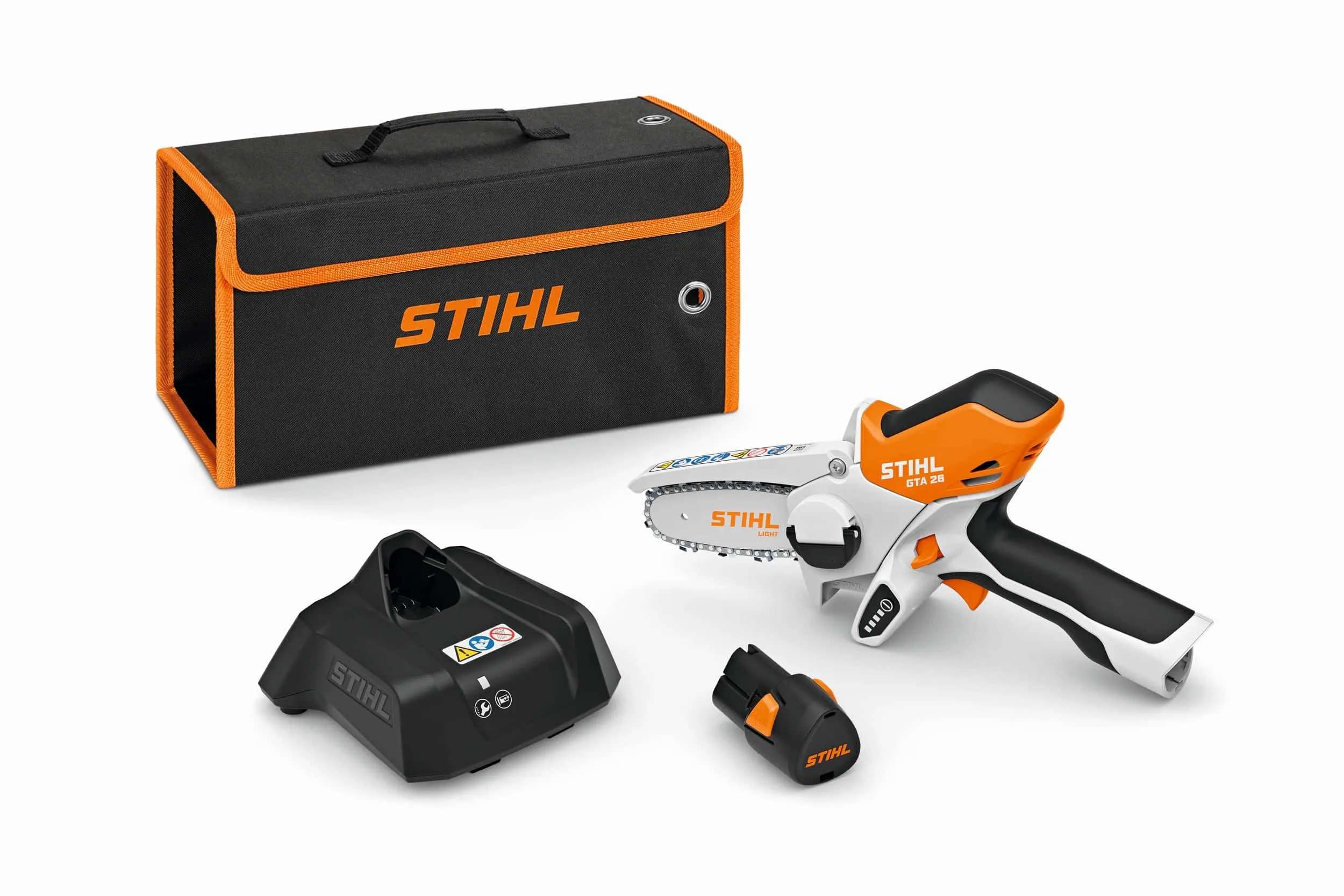 Scie à main à batterie STIHL – GTA 26 (pack batterie + chargeur + chaîne + guide de chaîne + multioil BIO + sac de transport) – Gamme AS