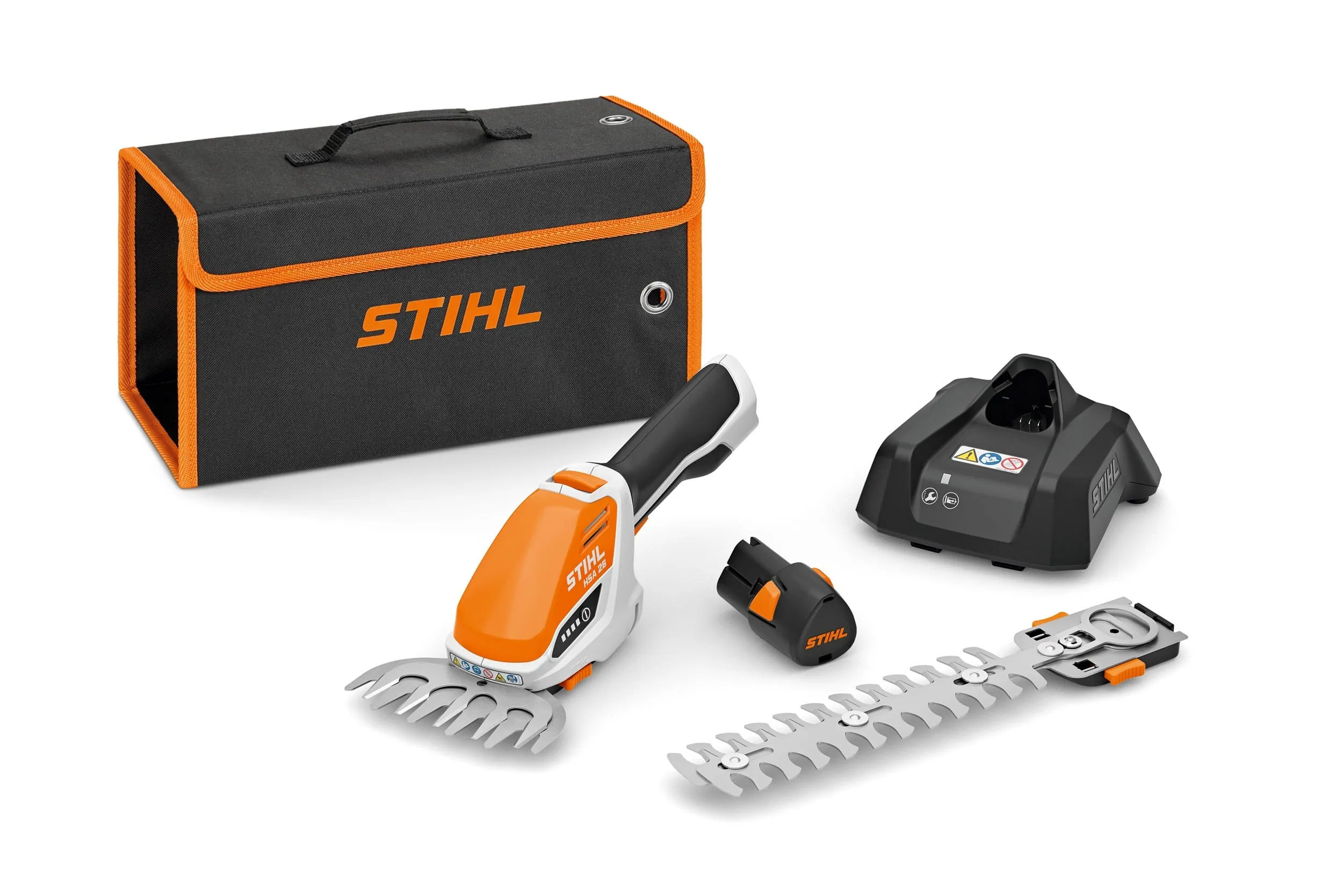 Taille-haie à batterie STIHL – HSA 26 (pack batterie AS 2 + chargeur AL 1+ cisaille à arbustes + cisaille à gazon + sac de transport) – Gamme AS